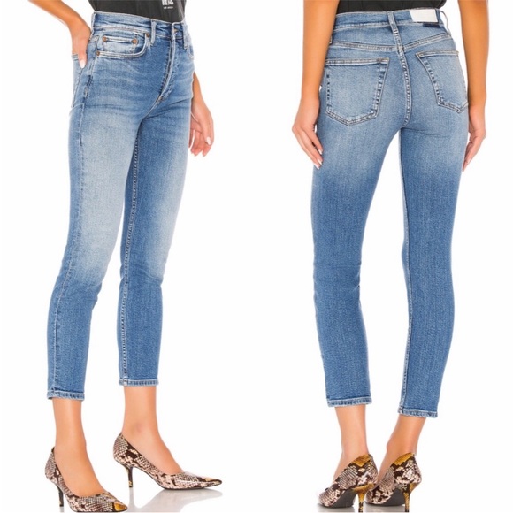 Re/Done | High Rise Ankle Crop Jeans Medium Wash - Picture 1 of 10